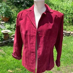 bagatelle 💯% leather suede jacket Size  Petite Large Cranberry Snap Closure